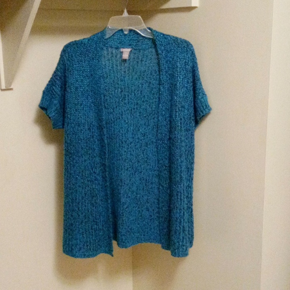 Chico's size 1, teal, no-closure, long length, short sleeve, woven cardigan